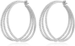 AOLIMI Silver Large Rhinestone Hoop Earrings for Women Layered Round Crystals Hoop Earrings Lightweight Earrings Jewelry Gifts, Cubic Zirconia, No Gemstone