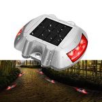 hardoll Solar Road Stud Light /Rechargeable6 LED Lamp Waterproof Outdoor Lantern Step Pathway Lights for Security Driveway (Red Flashing)(Metal)