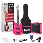 LyxPro 30 Inch Electric Guitar and Starter Kit for Kids with 3/4 Size Beginner’s Guitar, Amp, Six Strings, Two Picks, Shoulder Strap, Digital Clip On Tuner, Guitar Cable and Soft Case Gig Bag - Pink