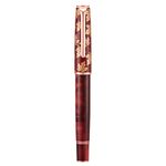 Hongdian N8 Red Acrylic Resin Fountain Pen, Iridium Medium Nib Rose Gold Trim Maple Leaf Carving Cap, Smooth Writing Pen with Converter and Metal Pen Box Set