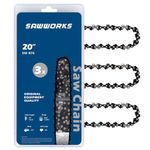 SawWorks 3-Pack 20 Inch Chainsaw Chain SW-B76, 325" Pitch - .058" Gauge - 76 Drive Links, Fits Blue Max 53543, 52209, 8901, 8902, Oregon 21LPX076G, Stihl and More