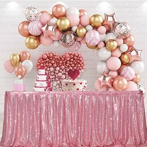 PartyDelight 14ft Fuchsia Pink Sequin Table Skirt for Round/Rectangle/SquareTable for Birthday Party Wedding Christmas