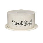 Amici Home 7CDI045R Maddox Collection Cream and and Gold Speckled Metal Cake Carrier, Clipable Cover, Painted Script Decal, 13.5" Diameter