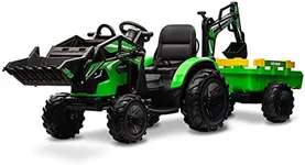 24V 3 in 1 Kids Ride on Tractor, Excavator & Bulldozer, Electric Vehicle w/Trailer, Digger, Shovel Bucket, Remote Control, EVA Tires, LED Lights, Music & USB, Ride on Car Toy, Green