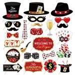 Kristin Paradise 25Pcs Casino Photo Booth Props with Stick, Las Vegas Theme Selfie Props, Poker Night Birthday Party Supplies, Gambling Blackjack Photography Backdrop Decorations