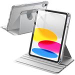 JETech Rotating Case for iPad 10 (10.9-Inch, 2022 Model, 10th Generation) with Pencil Holder, 360 Degree Rotation Protective Stand Cover Clear Back, Auto Wake/Sleep (Silver)