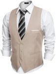 COOFANDY Mens Vests Formal Waistcoat Single Breasted Tuxedo Dress Vest, Beige, X-Large