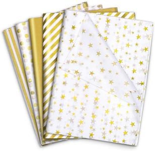 120 Sheets Gold Tissue Paper Bulk Gold White Dots Stripes Decorative Tissue Paper for Gift Bags DIY Arts Crafts Wedding Holiday Party Decoration, 14 x 20 Inch