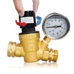 Hourleey RV Water Pressure Regulator, Brass Adjustable Handle Water Pressure Regulator, Water Pressure Reducer with Gauge and Inlet Screened Filter for RV Camper Travel Trailer