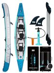 Beyond Marina Inflatable Kayak 3 Person Adult- Drop Stitch Triple Kayak | with Aluminum Paddles, Seats, Footrests, Pump, Fins, Mariner 15.1ft