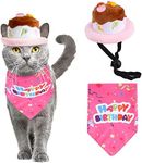 PEDOMUS Pet Puppy Cat Birthday Hat and Bandana Costume Accessories for Dogs Cats Birthday Party Great Gifts for Cat and Small Medium Dogs(Pink)