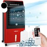 OneConcept 4-in-1 Air Cooler, Fan, Humidifier, Purifier and Ioniser w/ 2x Ice Packs, 8L, Remote Control, 9H Timer, 360 m³/h, 65W Aircon Room Cooler for Homes & Offices, Portable Air Conditioning Unit