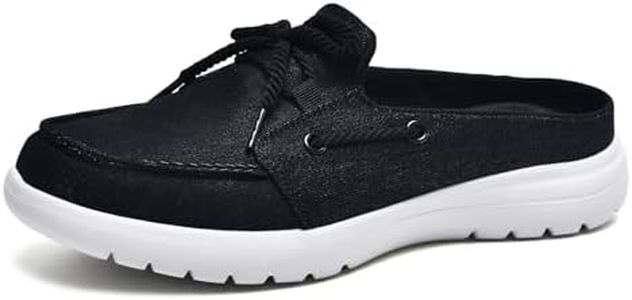 Buyrew Mules for Women Slip on Shoes Comfortable Knit Canvas Walking Flats with Arch Support Breathable Clogs House Slippers Black 9