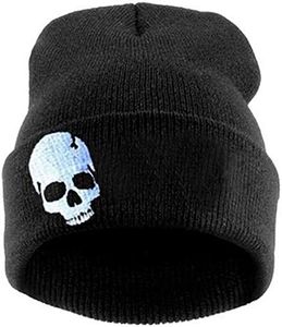 LOKIDVE Men Women Winter Embroideried Cuff Beanie Hat Knit Skull Cap-Skull White