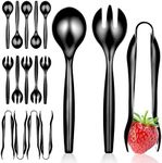 18 Count Disposable Serving Utensils, Black Plastic Serving Utensils Set for Catering Weddings, Holiday Parties, and More, Disposable Serving Spoons for Buffet, Party Utensils, Stock Your Home