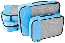 Amazon Basics 4 Piece Packing Travel Organizer Cubes Set - 2 Medium and 2 Large, Sky Blue