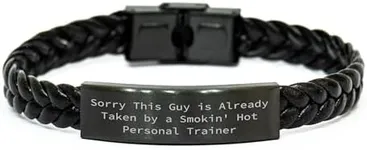 CUCOLUS Personal Trainer Humor Gifts: Funny Sorry This Guy Is Already Taken By A Smokin' Hot Personal Trainer Braided Leather Necklace for Christmas Memorable Presents from Trainer to Trainee