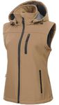 CREATMO US Utility Vest Women Cooling Hooded Summer Sleeveless Women's With Zipper Lightweight Softshell Jacket Hiking Travel Golf Running Khaki L