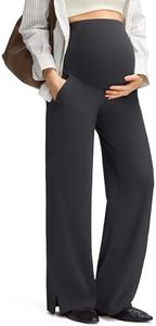 G4Free Maternity Pants Wide Leg Dress Yoga with Pockets for Office Work Over The Belly Comfy Stretch Pregnancy Slack(Black,XXL,29")