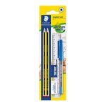 STAEDTLER 121SET BKD Noris School Graphite HB Pencil Student Stationery Set (Pack of 2 Pencils, Blue Pen, Ruler, Eraser Plus Sharpener), Black