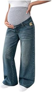 MakeMeChic Women's Maternity Bootcut Jeans Wide Leg Over The Belly Straight Pregnancy Denim Pants Blue X-Large