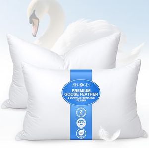 zibroges Goose Feather Pillow Queen Size Set of 2 - Down Hotel Bed Pillows for Sleeping, Soft 600 Thread Count Cotton Cover, Fluffy Support Surround Fill Polyester for Back, Stomach, Side Sleepers