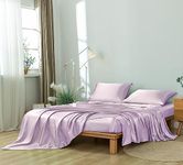 Revdomfly 4 Pcs King Size Luxury Silky Soft Lavender Satin Sheet Set,1 Premium Moisture Wicking Fitted Sheet Fits Up to 16 Inches Deep Pocket + 1 Flat Sheet + 2 Pillowcases（Lavender, King）