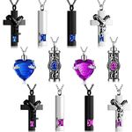 Henoyso 12 Pcs Urn Necklace for Ashes Bulk Cremation Cross Heart Cubic Jewelry Stainless Steel Memorial Locket for Men Women(Blue, Pink Purple)