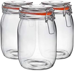 Argon Tableware Glass Jars with Airtight Metal Clip Lid - 1000ml/33.8oz - 3 Pack - Orange Silicone Seal - Large Kitchen Storage Container Round Preserving Jar for Pickling, Chutney, Jam, Coffee