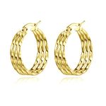 Yumay Jewellery 9ct Gold 3 Layer Twisted Hoop Earrings for Women.