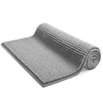 KEPLIN Non-Slip Bath Mat - Soft and Comfortable Microfibre Mat with Machine Washable Design - Water Absorbent and Quick Drying to Keep Bathroom Hygienic and Clean (Light Grey, 50x80cm)