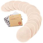 Organic Bamboo Nursing Pads - 14 Washable Breastfeeding Pads, Wash Bag, Reusable Breast Pads for Breastfeeding, Nipple Pads for Breastfeeding, Breastfeeding Essentials (Bare Beige, M 10cm)