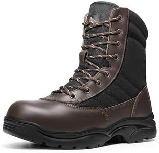 NORTIV 8 Steel Toe Boots for Men Safety Industrial & Construction Military Work Boots Slip Resistant ASTM F2413-18 Dark brown Size 6.5 M US Trooper-Steel