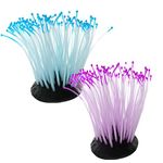 kathson 2 PCS Artificial Soft Sea Anemone Coral Plant for Aquarium Fish Tank Decoration Silicone Aquarium Ornament, Blue,Purple