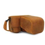 MegaGear MG1659 Ever Ready Genuine Leather Camera Case compatible with Sony Alpha A6400 (18-135mm) - Camel