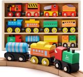 SainSmart Jr. Wooden Train Set 12 PCS - Train Toys with Storage Box, Magnetic Toy Trains Compatible with All Major Brands, Gift for Toddlers, Boys and Girls Aged 3+