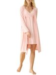 Latuza Women's Viscose Nursing Nightgown and Robe Set, Pink, Large