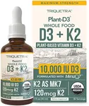 Organic Plant D3 + K2 - 10,000 iu D3 - All-Trans MK7 from MenaQ7 (120 mcg K2) - 100% Organic & Plant-Based Sublingual D3 Drops (Cholecalciferol), 100% Vegan - Supports Immunity, Bone, Mood & Brain