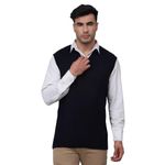 Cantabil Solid Navy Blue V Neck Sleeveless Regular Fit Mens Reversible Casual Sweater | Casual Winter Sweater for Men | Mens Sweater for Winter Wear (MSWT00055_Navy_L)