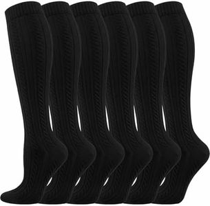 6 Pairs Jacquard Compression Socks for Men & Women 20-30mmHg Graduated Compression Pressure Stockings for Cute Knee-high Thigh High Support Athletic Varicose Veins Potter Travel(BlackJacquard 01,L-XL)