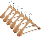 Topia Hanger Set of 6 Luxury Natural Wooden Coat Hangers, Premium Wood Suit Hangers, Glossy Finish with Extra-Wide Shoulder, Thicker Chrome Hooks & Anti-Slip Bar CT02N