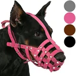 CollarDirect Leather Dog Muzzle Doberman German Shepherd Dalmatian Setter Basket Medium Large Breeds Pink Gray (L, Pink)