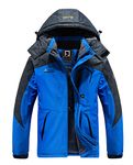 R RUNVEL Mens Ski Jackets Waterproof Winter Coats Warm Fleece Walking Windbreaker Outdoor Mountain Hiking Rain Jacket Coat Blue XXL