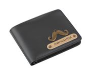 AICA Personalized Name & Charm Leather Wallet for Men (Grey) | Birthday Anniversary Wedding Gifts for Brother Father Dad Friend