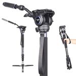 Carbon Fiber Video Monopod-INNOREL VM75CK Professional Hydraulic Fluid Head Monopod Removable Multifunctional Travel Tripod Stand for Gopro DSLR Camera Telescopic Camcorders, Max Load 13 pounds/6 kg