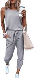 PRETTYGARDEN Women's Two Piece Outfit Sleeveless Crewneck Tops with Sweatpants Active Tracksuit Lounge Wear (Light Grey,Medium)