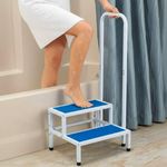 Bath Step Double Step Stool With Handle, Bed Steps for Elderly, Bath Steps for Getting Into and Out of Bath, Metal Bath Steps for Elderly, Non Slip Feet, 330 Lb Capacity