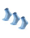 DANISH ENDURANCE 3 Pack Cushioned Running Socks for Long Distances, Quarter Length, Anti-Blister for Men & Women, Light Blue, 6-8