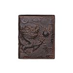 Mens Brown Wallet with Credit Card Holder Dragon Pattern Vertical