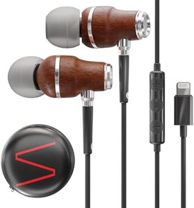 Symphonized NRG MFI Earbuds, Certified Lightning Earbuds Compatible with Apple iPhone/iPad/iPod, Premium Genuine Bubinga Wood in-Ear Noise Isolating Earphones, Stereo Wired Headphones (Black)